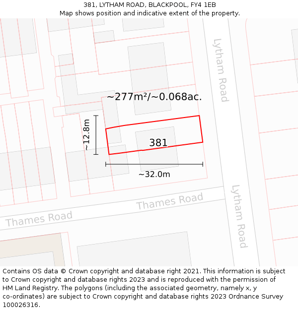 381, LYTHAM ROAD, BLACKPOOL, FY4 1EB: Plot and title map