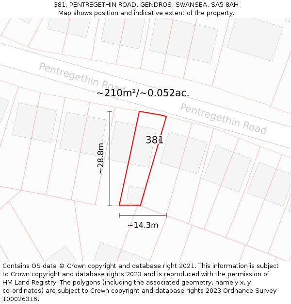 381, PENTREGETHIN ROAD, GENDROS, SWANSEA, SA5 8AH: Plot and title map