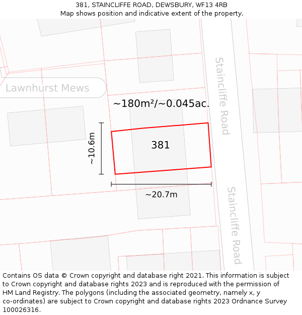 381, STAINCLIFFE ROAD, DEWSBURY, WF13 4RB: Plot and title map