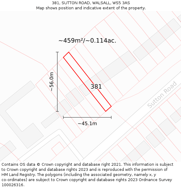 381, SUTTON ROAD, WALSALL, WS5 3AS: Plot and title map