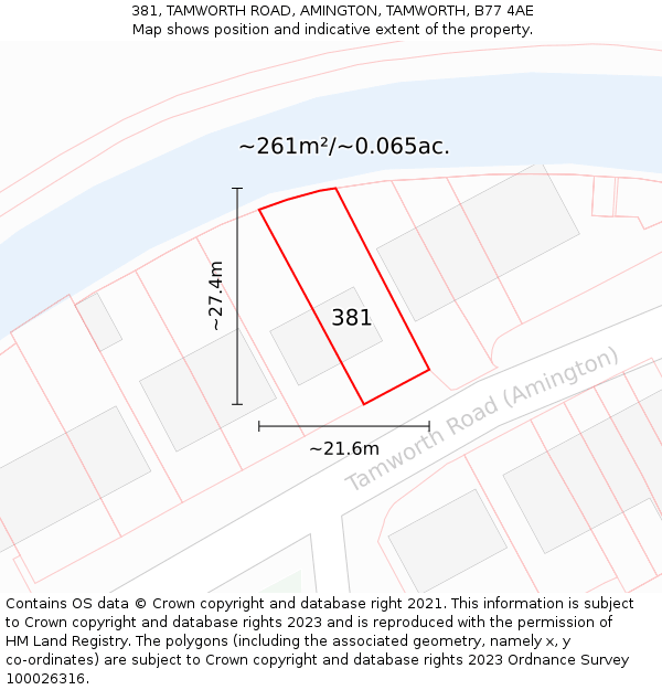 381, TAMWORTH ROAD, AMINGTON, TAMWORTH, B77 4AE: Plot and title map