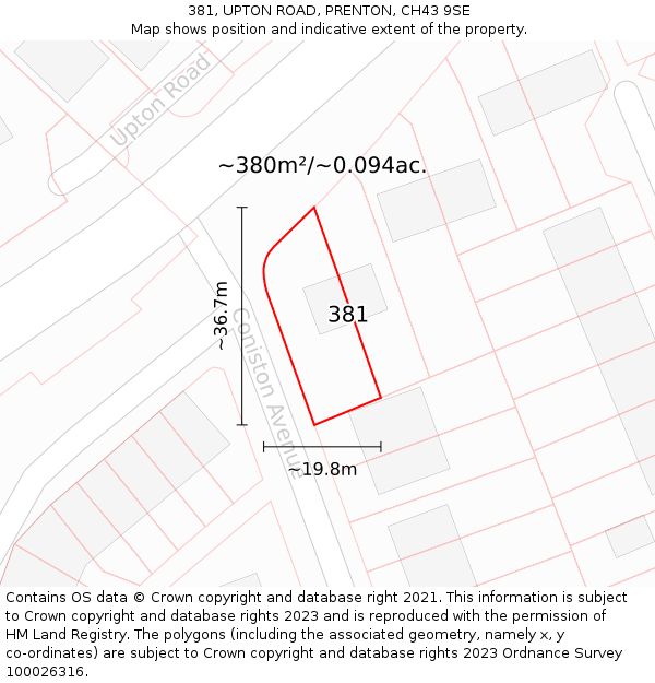 381, UPTON ROAD, PRENTON, CH43 9SE: Plot and title map