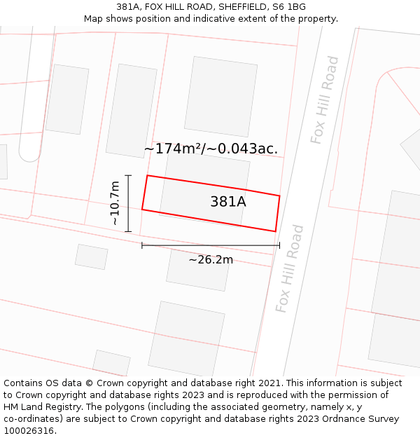381A, FOX HILL ROAD, SHEFFIELD, S6 1BG: Plot and title map