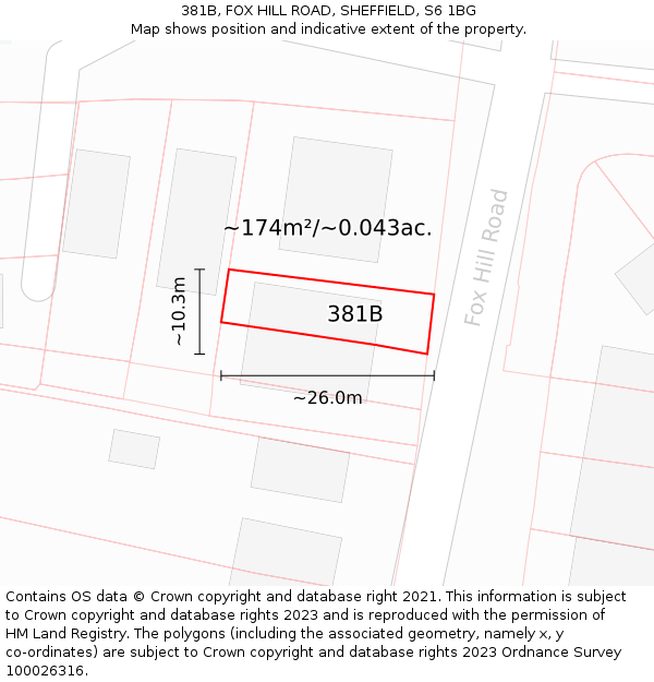 381B, FOX HILL ROAD, SHEFFIELD, S6 1BG: Plot and title map