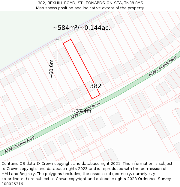 382, BEXHILL ROAD, ST LEONARDS-ON-SEA, TN38 8AS: Plot and title map