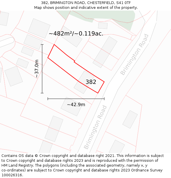 382, BRIMINGTON ROAD, CHESTERFIELD, S41 0TF: Plot and title map
