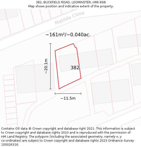 382, BUCKFIELD ROAD, LEOMINSTER, HR6 8SB: Plot and title map