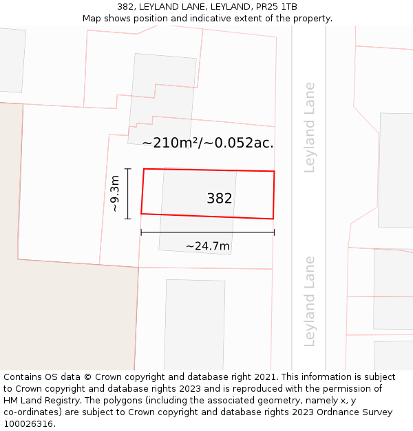 382, LEYLAND LANE, LEYLAND, PR25 1TB: Plot and title map