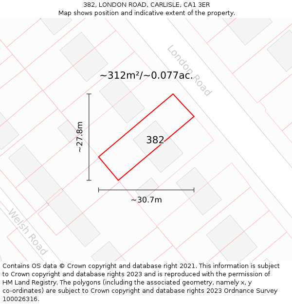 382, LONDON ROAD, CARLISLE, CA1 3ER: Plot and title map