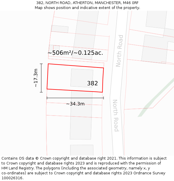 382, NORTH ROAD, ATHERTON, MANCHESTER, M46 0RF: Plot and title map