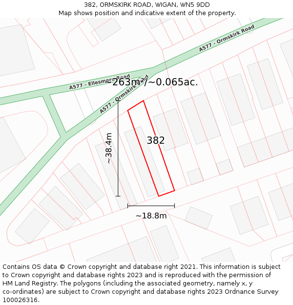 382, ORMSKIRK ROAD, WIGAN, WN5 9DD: Plot and title map