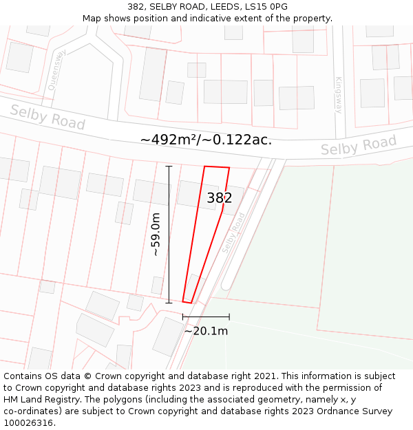 382, SELBY ROAD, LEEDS, LS15 0PG: Plot and title map