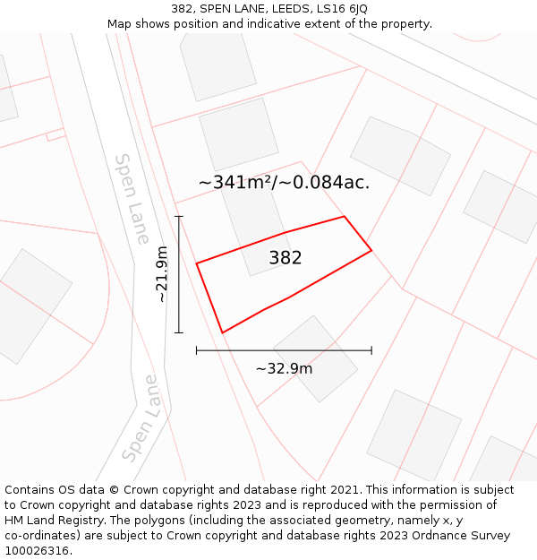 382, SPEN LANE, LEEDS, LS16 6JQ: Plot and title map