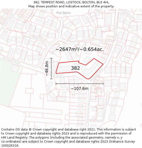 382, TEMPEST ROAD, LOSTOCK, BOLTON, BL6 4HL: Plot and title map