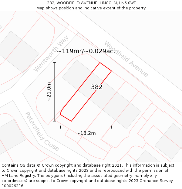 382, WOODFIELD AVENUE, LINCOLN, LN6 0WF: Plot and title map