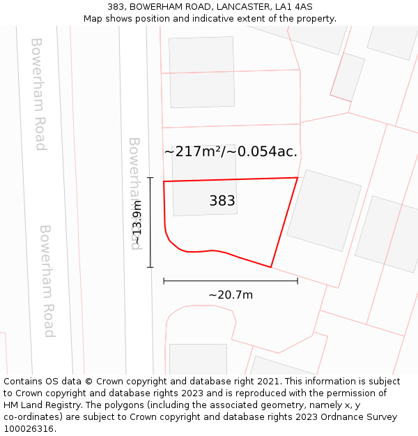 383, BOWERHAM ROAD, LANCASTER, LA1 4AS: Plot and title map