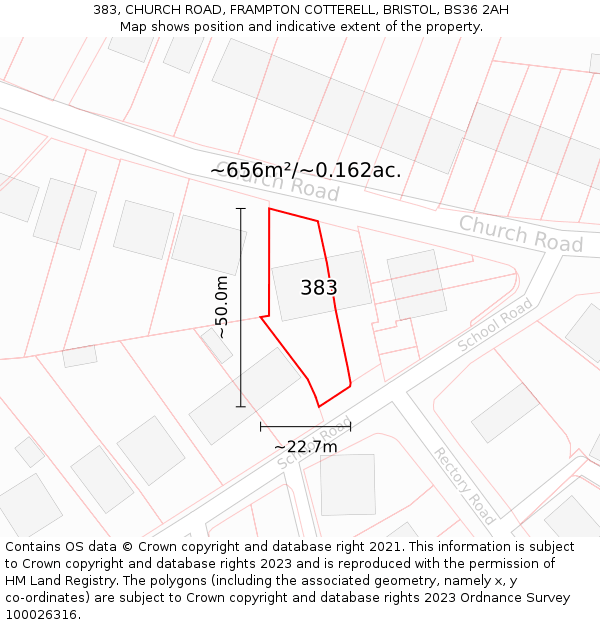 383, CHURCH ROAD, FRAMPTON COTTERELL, BRISTOL, BS36 2AH: Plot and title map