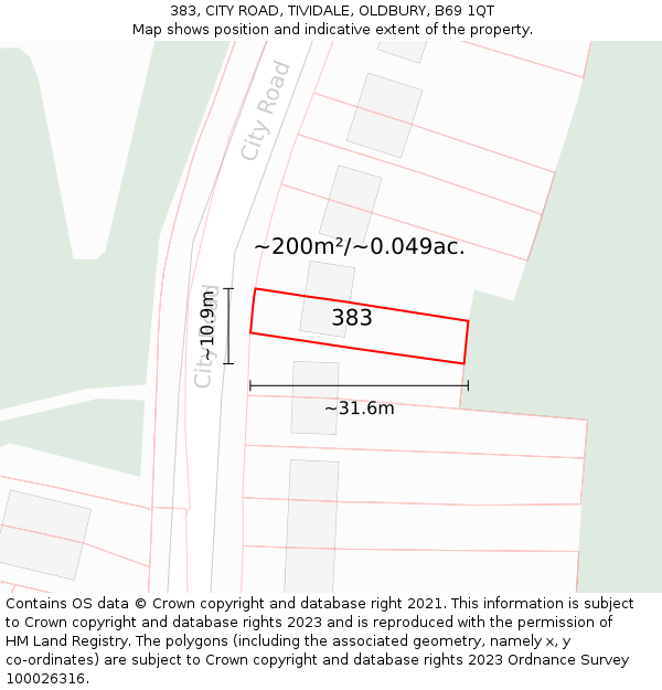 383, CITY ROAD, TIVIDALE, OLDBURY, B69 1QT: Plot and title map