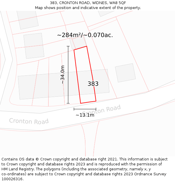 383, CRONTON ROAD, WIDNES, WA8 5QF: Plot and title map