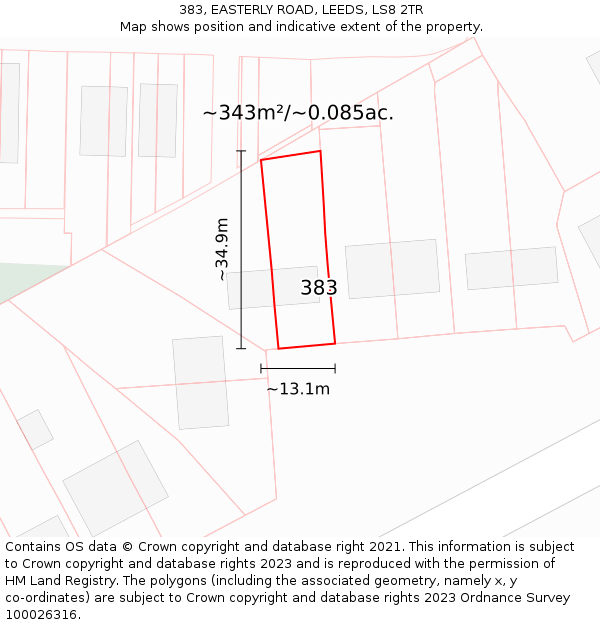 383, EASTERLY ROAD, LEEDS, LS8 2TR: Plot and title map