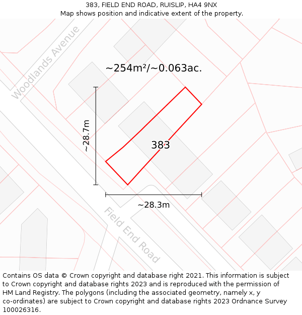 383, FIELD END ROAD, RUISLIP, HA4 9NX: Plot and title map