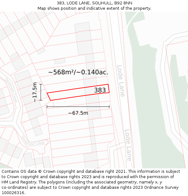 383, LODE LANE, SOLIHULL, B92 8NN: Plot and title map