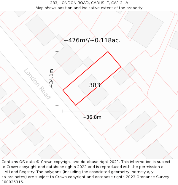 383, LONDON ROAD, CARLISLE, CA1 3HA: Plot and title map