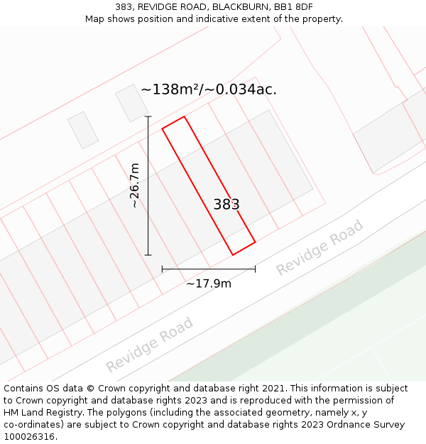 383, REVIDGE ROAD, BLACKBURN, BB1 8DF: Plot and title map