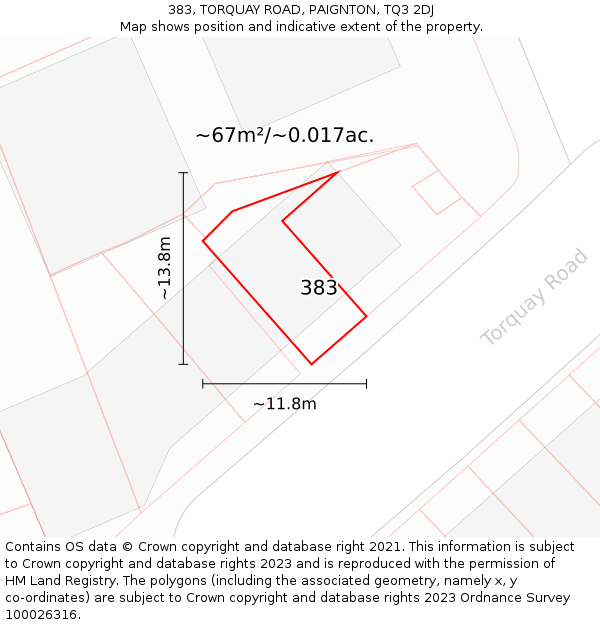 383, TORQUAY ROAD, PAIGNTON, TQ3 2DJ: Plot and title map