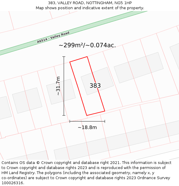 383, VALLEY ROAD, NOTTINGHAM, NG5 1HP: Plot and title map