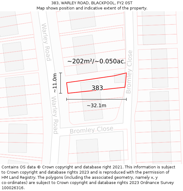 383, WARLEY ROAD, BLACKPOOL, FY2 0ST: Plot and title map