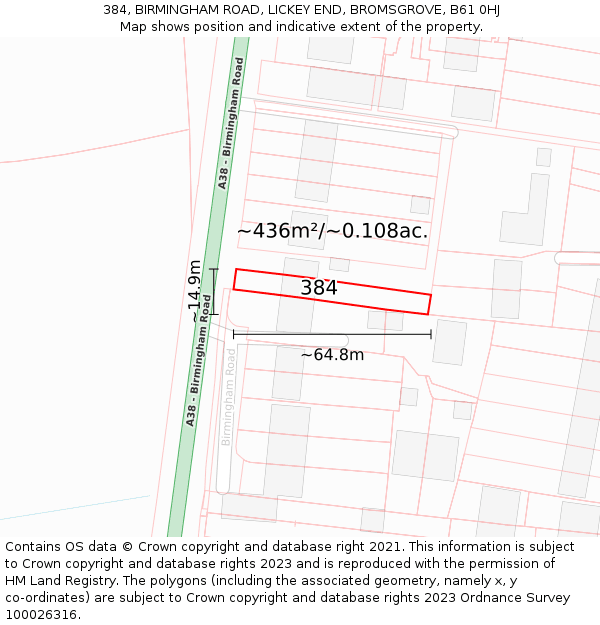 384, BIRMINGHAM ROAD, LICKEY END, BROMSGROVE, B61 0HJ: Plot and title map