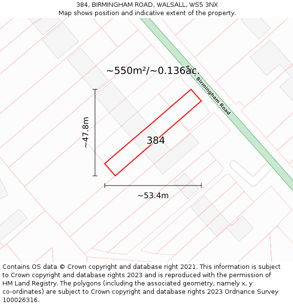 384, BIRMINGHAM ROAD, WALSALL, WS5 3NX: Plot and title map