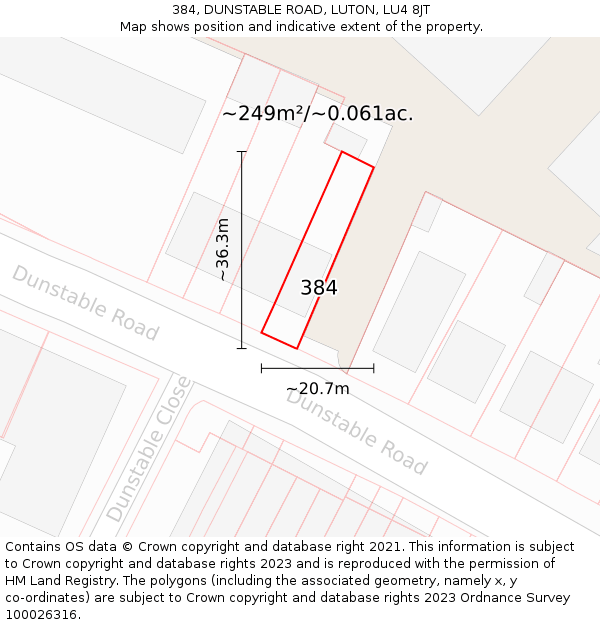 384, DUNSTABLE ROAD, LUTON, LU4 8JT: Plot and title map