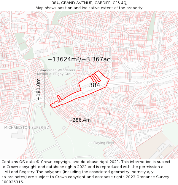 384, GRAND AVENUE, CARDIFF, CF5 4QJ: Plot and title map