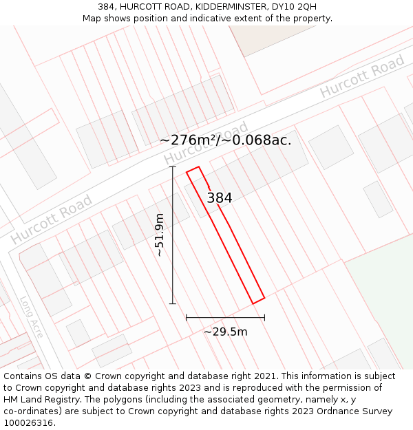 384, HURCOTT ROAD, KIDDERMINSTER, DY10 2QH: Plot and title map