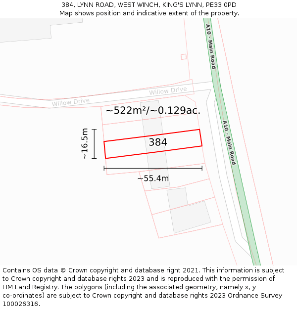 384, LYNN ROAD, WEST WINCH, KING'S LYNN, PE33 0PD: Plot and title map