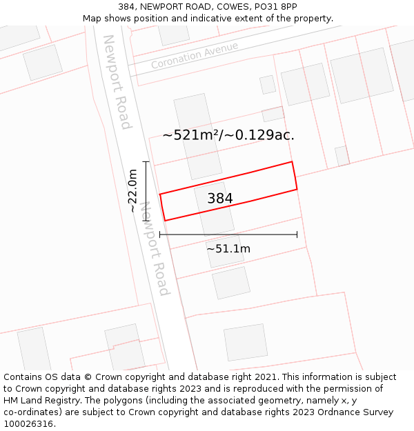 384, NEWPORT ROAD, COWES, PO31 8PP: Plot and title map