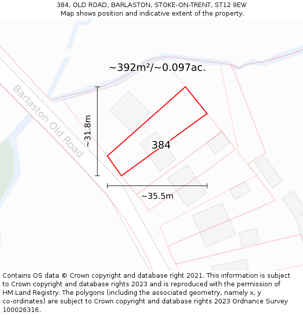 384, OLD ROAD, BARLASTON, STOKE-ON-TRENT, ST12 9EW: Plot and title map