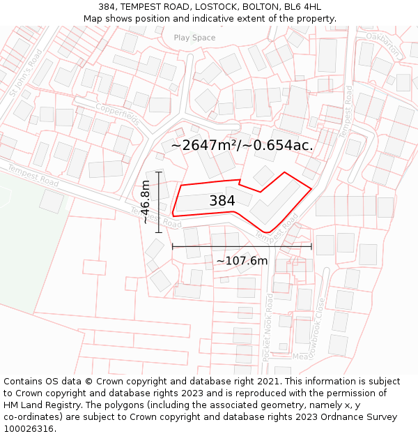 384, TEMPEST ROAD, LOSTOCK, BOLTON, BL6 4HL: Plot and title map