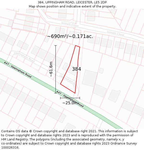 384, UPPINGHAM ROAD, LEICESTER, LE5 2DP: Plot and title map
