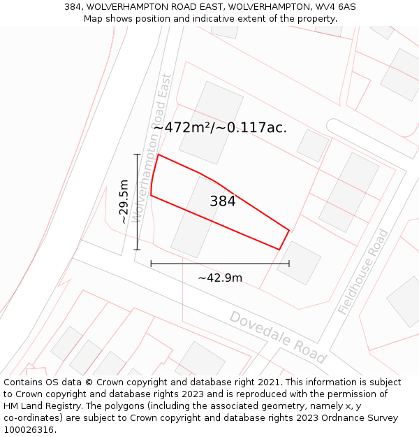 384, WOLVERHAMPTON ROAD EAST, WOLVERHAMPTON, WV4 6AS: Plot and title map