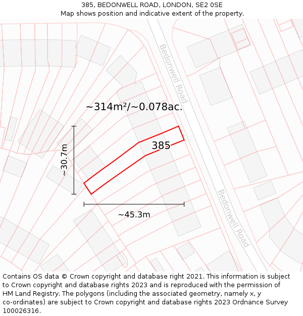 385, BEDONWELL ROAD, LONDON, SE2 0SE: Plot and title map