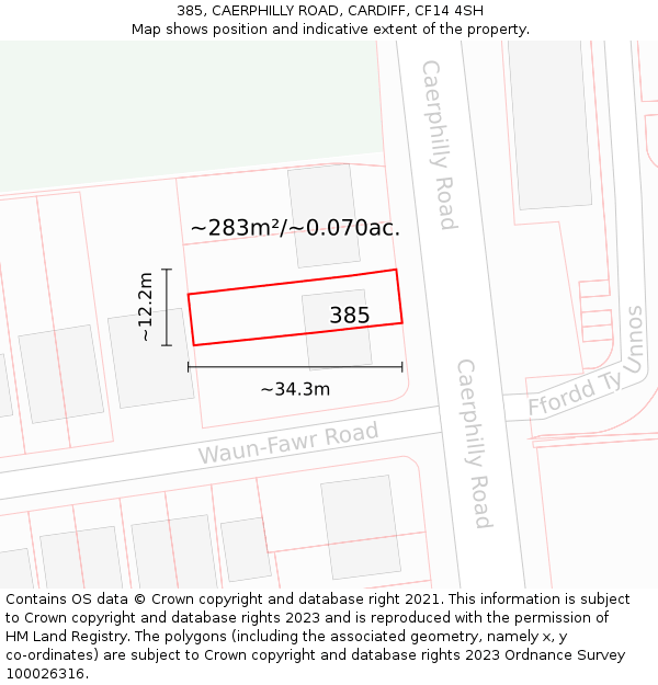 385, CAERPHILLY ROAD, CARDIFF, CF14 4SH: Plot and title map