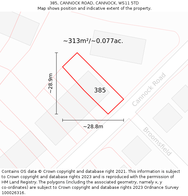 385, CANNOCK ROAD, CANNOCK, WS11 5TD: Plot and title map