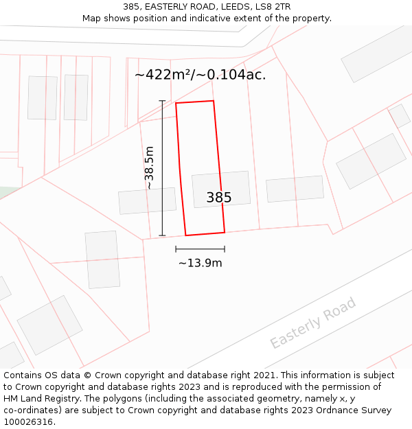 385, EASTERLY ROAD, LEEDS, LS8 2TR: Plot and title map