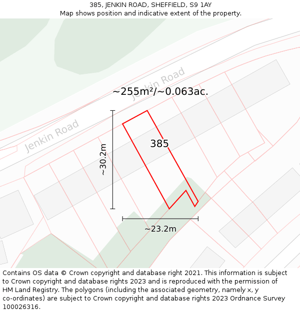 385, JENKIN ROAD, SHEFFIELD, S9 1AY: Plot and title map