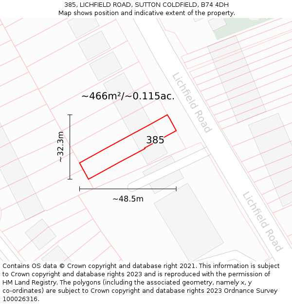 385, LICHFIELD ROAD, SUTTON COLDFIELD, B74 4DH: Plot and title map