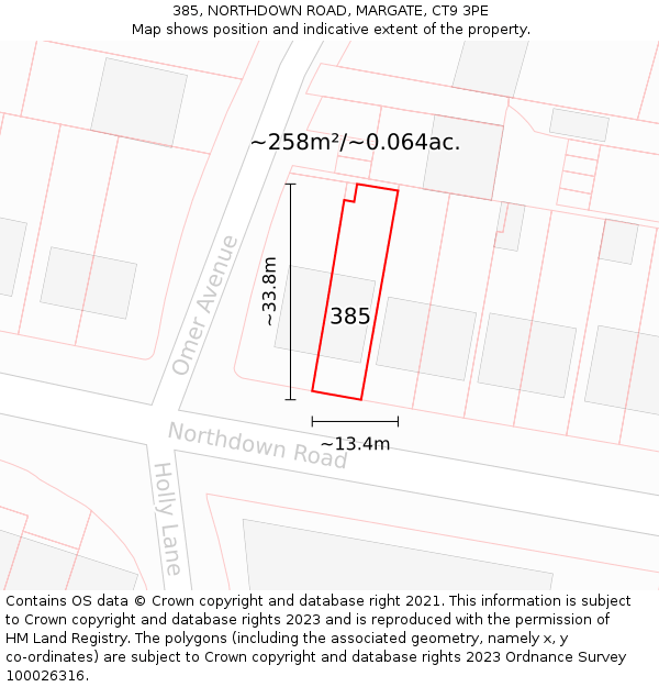 385, NORTHDOWN ROAD, MARGATE, CT9 3PE: Plot and title map