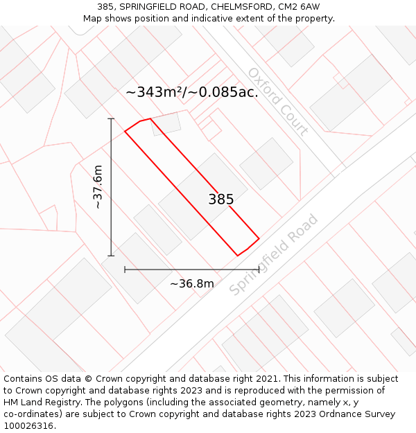 385, SPRINGFIELD ROAD, CHELMSFORD, CM2 6AW: Plot and title map